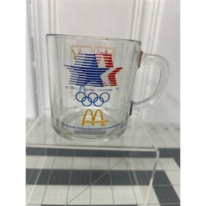 Vintage McDonalds Coffee Mug Clear 1984 Los Angeles Olympics Glass Pictogram